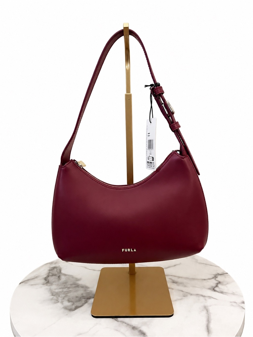 NWT Furla Cherry Red Leather Hobo Shoulder Bag Italy WB01300 Dust Bag